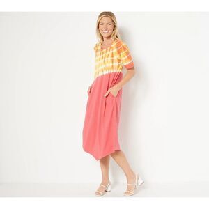 Logo by Lori Goldstein Orange Pink Tie Dye Modal/Cotton Jersey Knit Dress sz 1XP